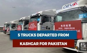 Five trucks departed from Kashgar towards Pakistan.