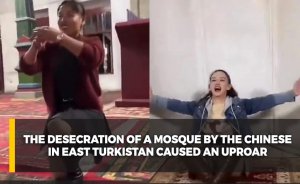 CHINESE TOURISTS PERFORMING BUDDHA RITUALS INSIDE A MOSQUE IN EAST TURKISTAN