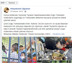 UYGUR DİASPORASINDAN ‘’DÜNYA MÜLTECİ GÜNÜ’’ MESAJI