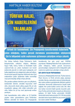 Türkistan Press Haftalık Haber Bülteni (02Ekim-26 Eylül 2022)